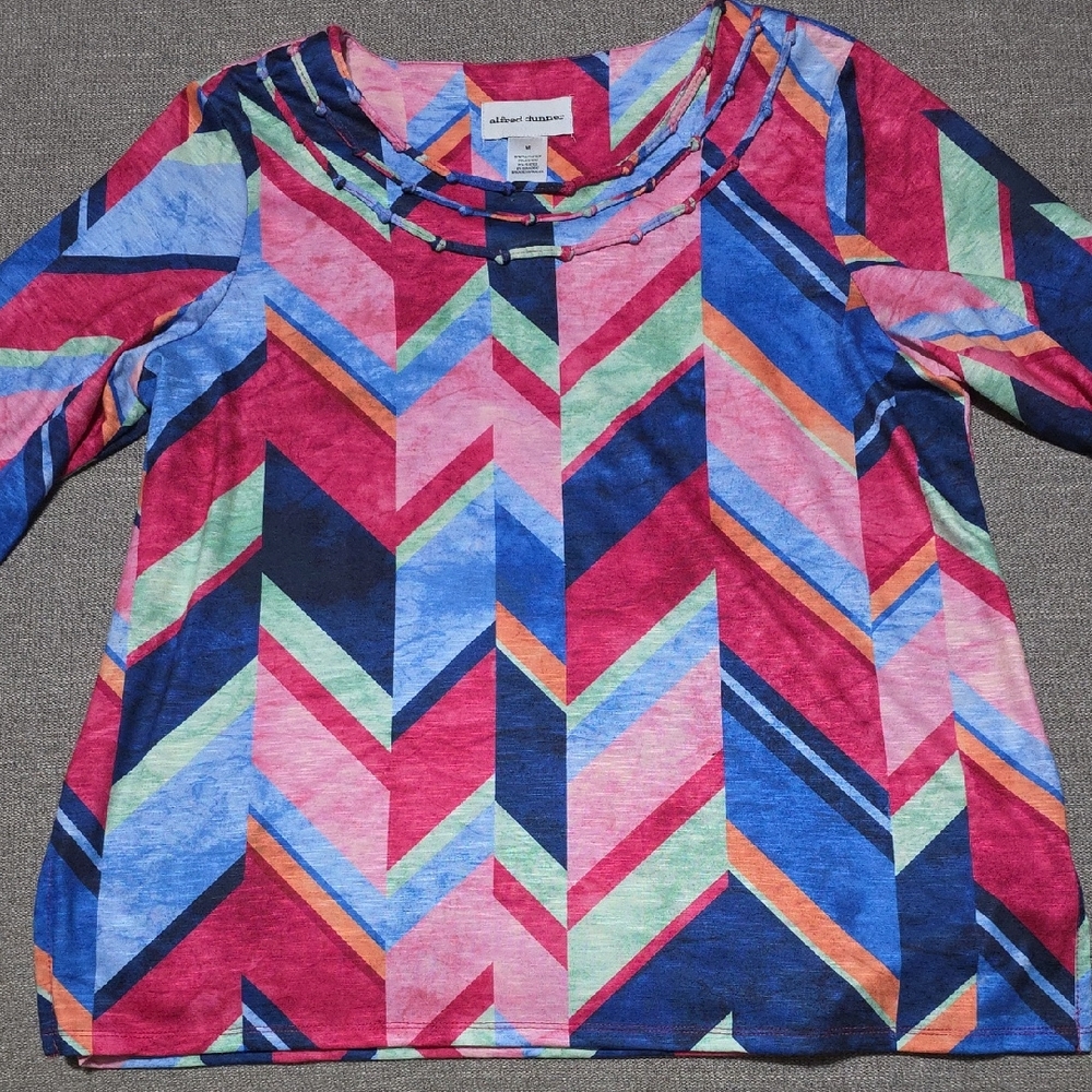 Alfred Dunner Multicolor Chevron Long Sleeve Tee Medium